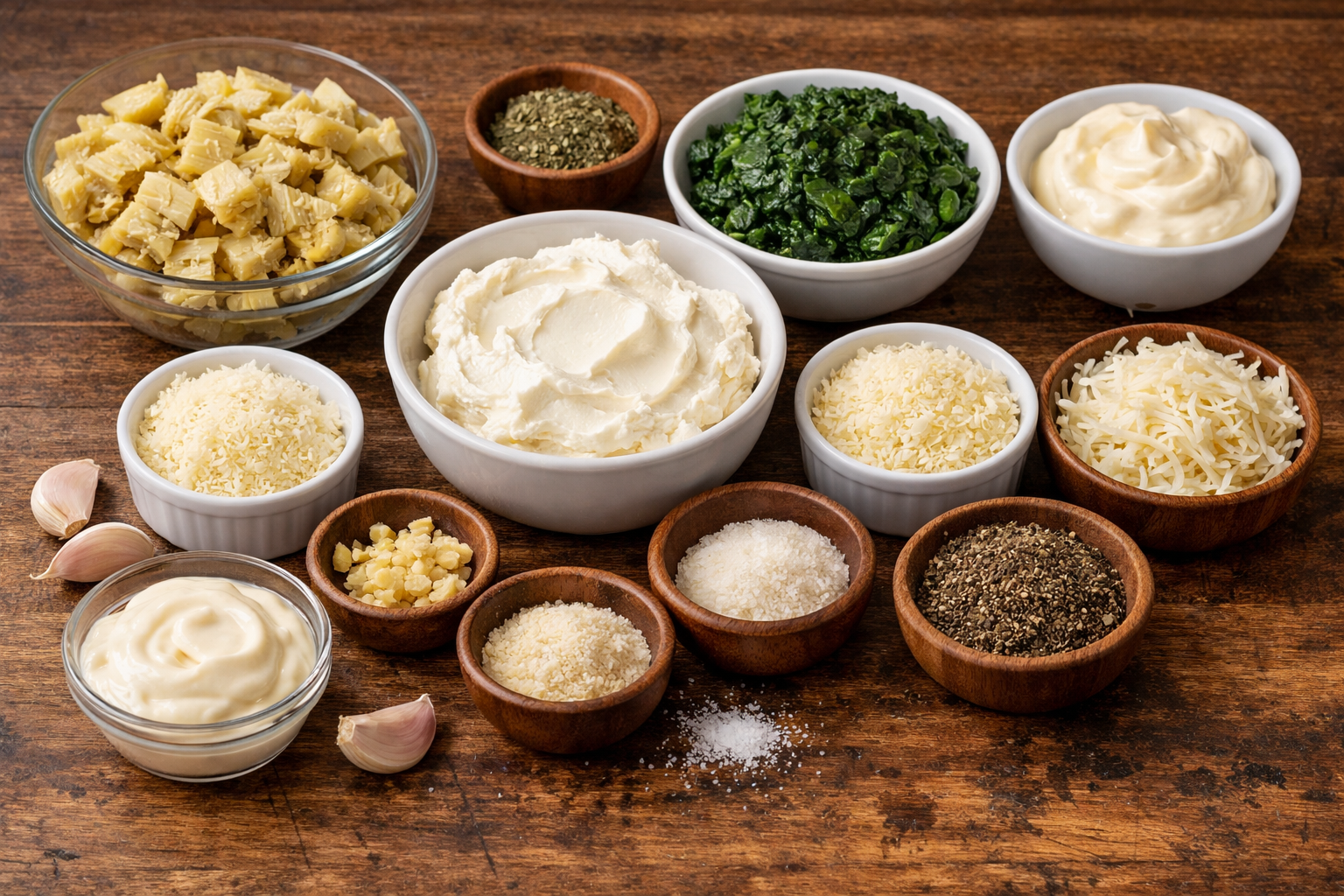 Ingreidents de la recette dip epinards artichaut
