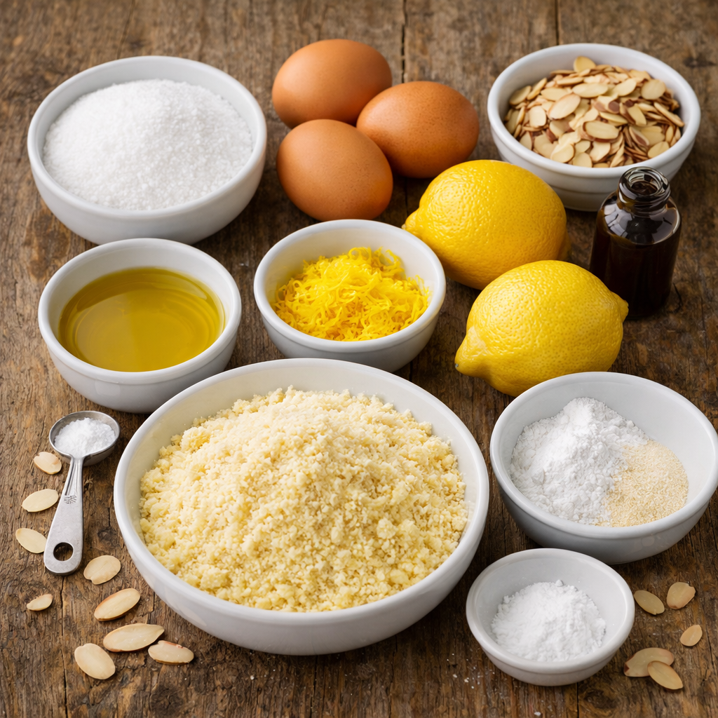 Ingrédients de la recette  gateau au amandes et citron