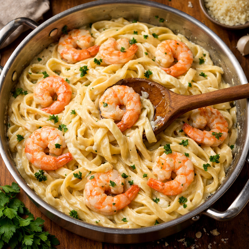 Fettuccine Crevettes Sauce Alfredo
